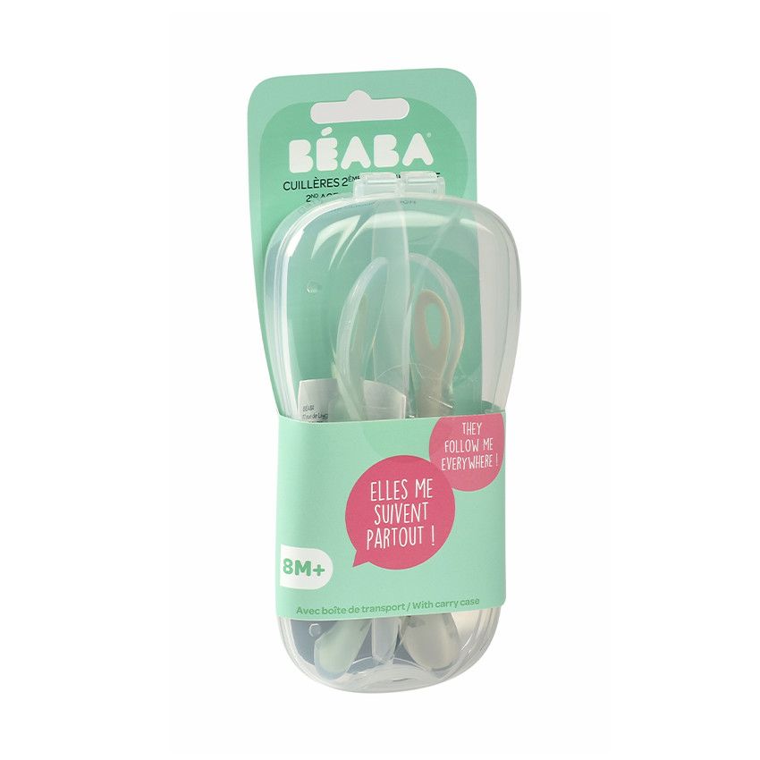 Set de 2 cuillères 2ème âge en silicone - Grey/Sage Green - Ecru