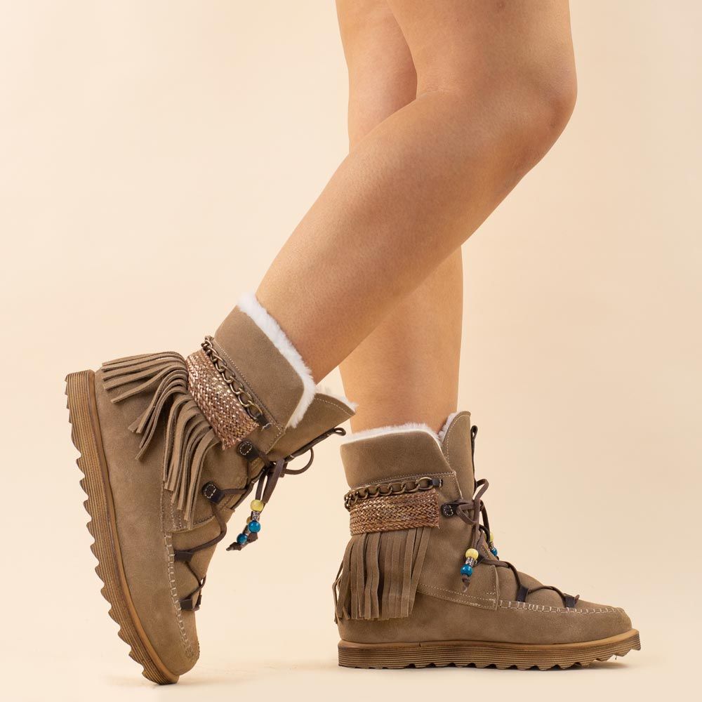 Nemonic 2301 gevoerde boho enkellaarsjes beige
