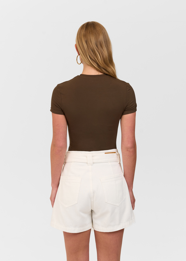 Friday Denim label t-shirt choco bruin