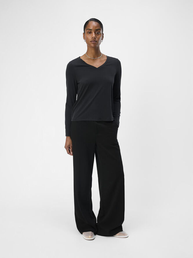 Object OBJANNIE RE L/S V-NECK TOP NOOS Black