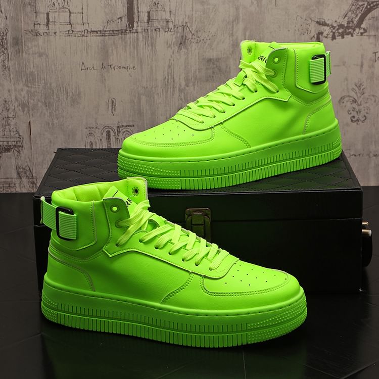 Mr Ozera - Platform Plain Lace-Up Faux Leather High Top Sneakers