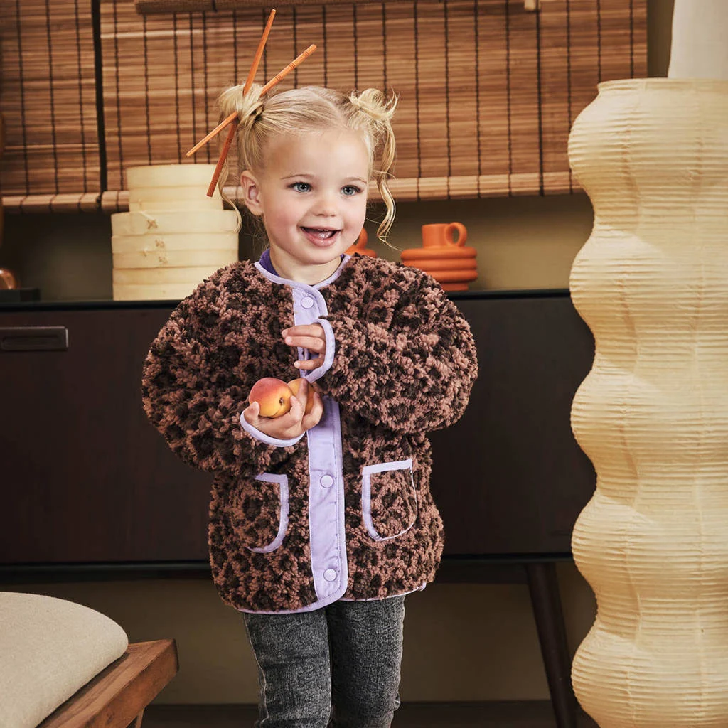 Z8 mini teddy winterjas Liene met panterprint bruin