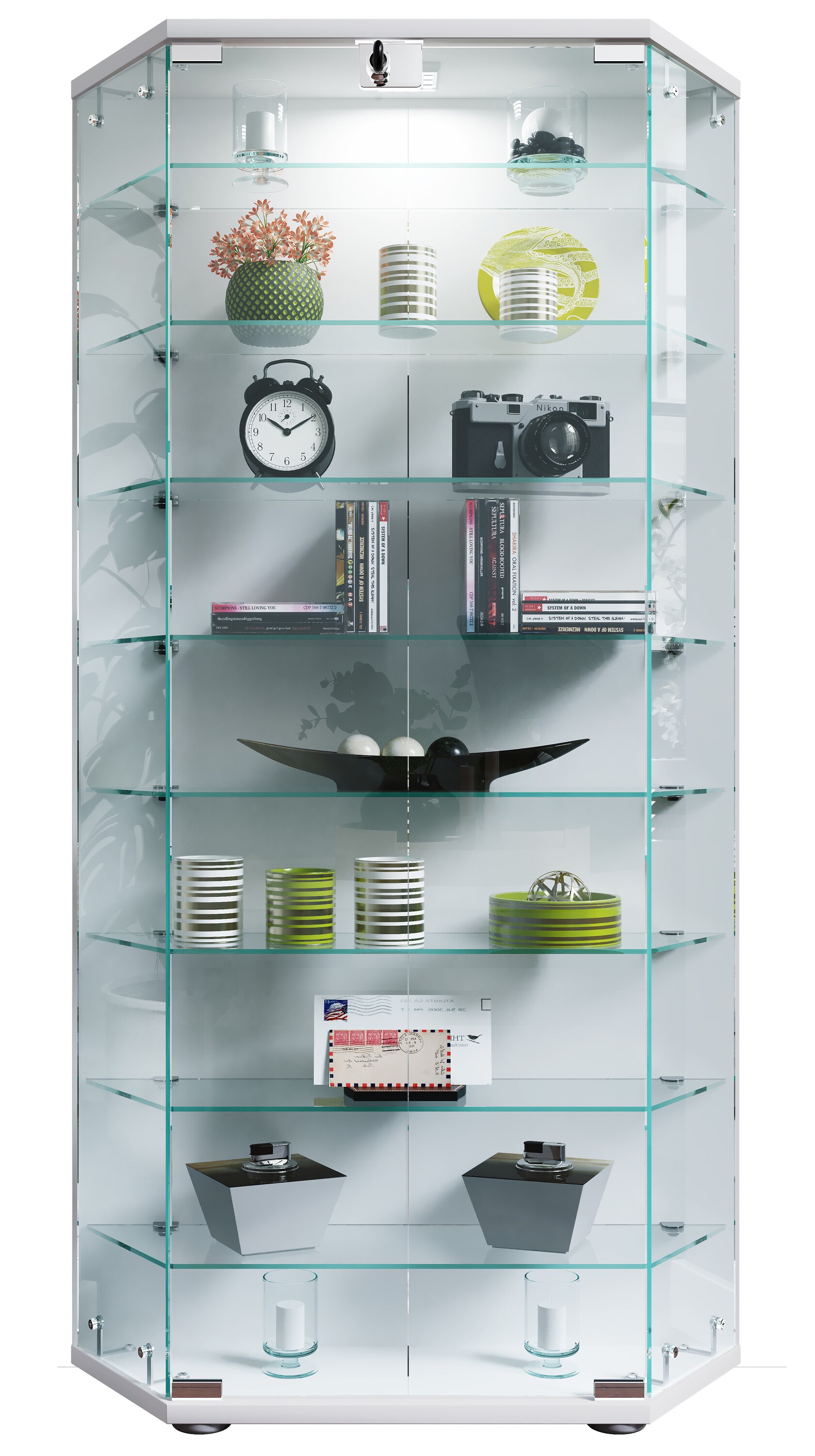 VCM Holz Glas Vitrine Sammelvitrine Glasvitrine Schaukasten Standvitrine Cenila XL
