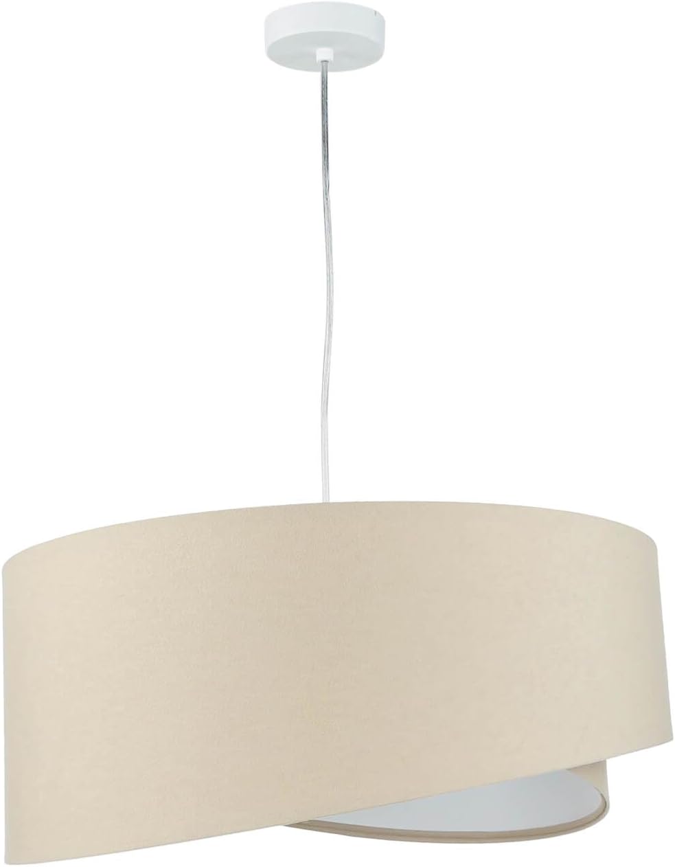 Licht-Erlebnisse Modische Pendelleuchte Stoff Schirm in Velours Optik Beige Weiß Ø50cm E27 Wohnzimmer Schlafzimmer Lampe