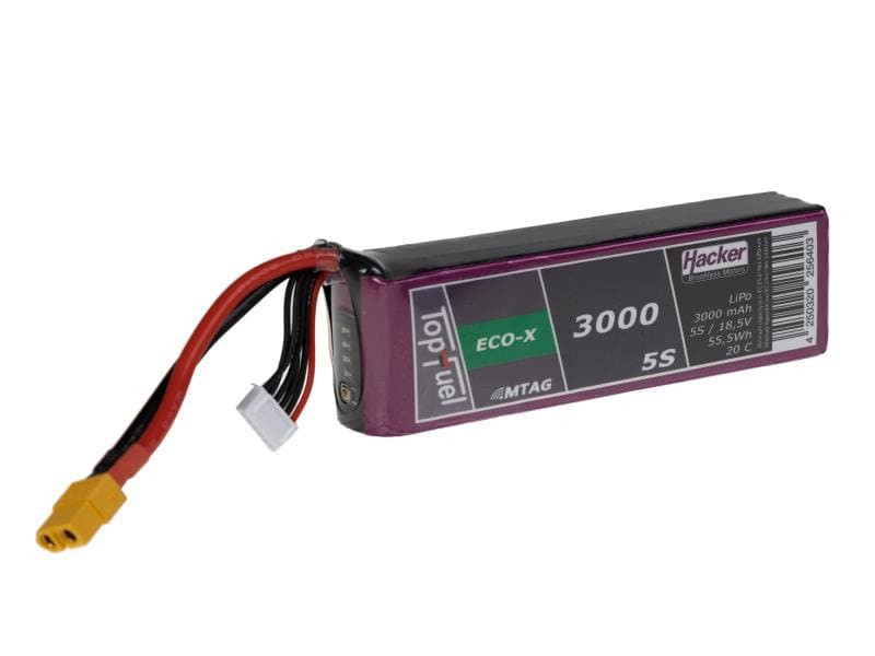 Hacker RC-Akku LiPo 3000 mAh 18.5 V 20C TopFuel ECO-X MTAG 5S LiPo-Akku für Flugmodelle