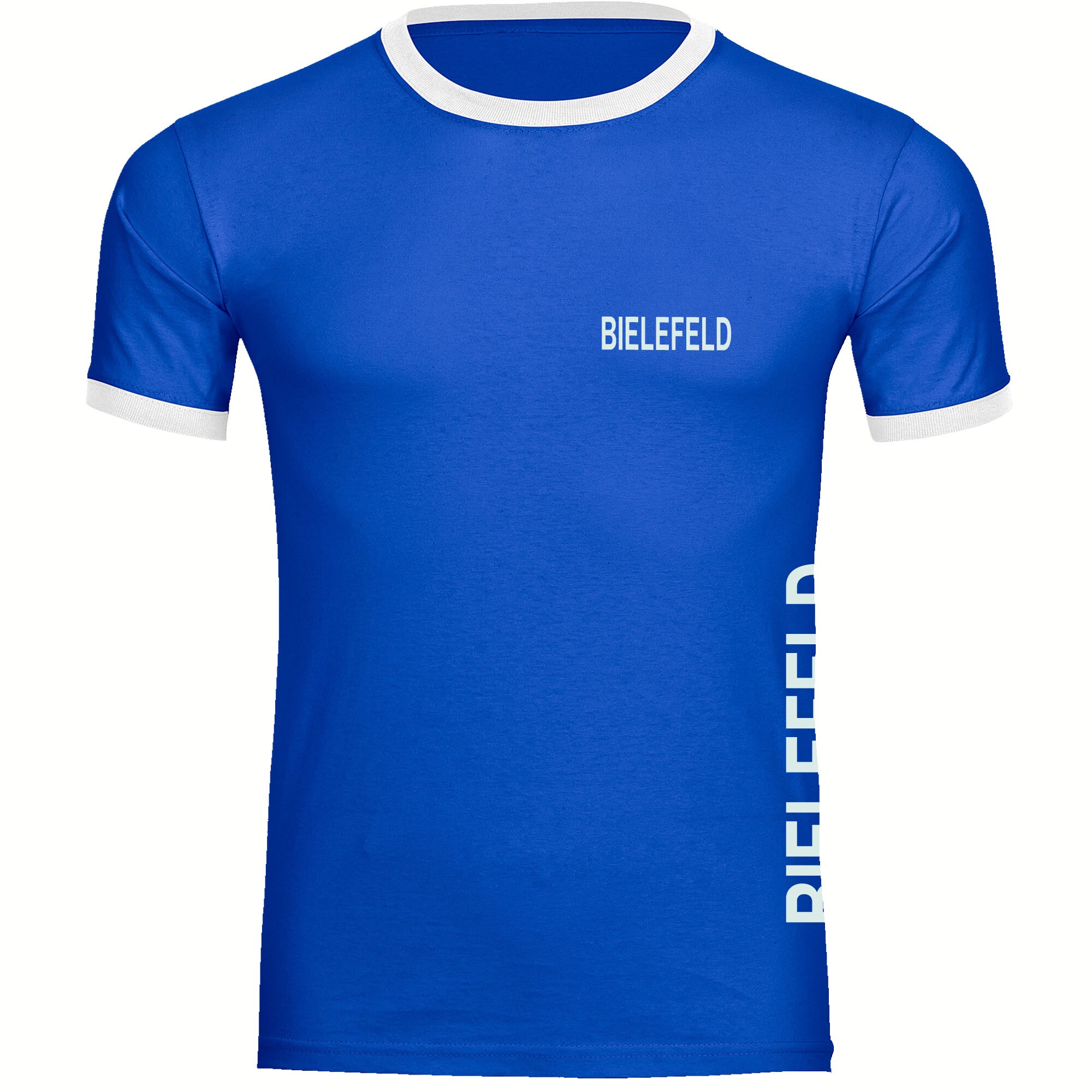 multifanshop® Kontrast T-Shirt - Bielefeld - Brust & Seite - Druck weiß