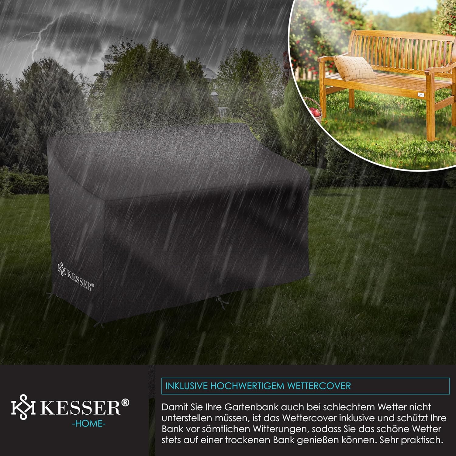 KESSER® Gartenbank Holz Holzbank wetterfest | Für 2 bis 3 Personen | Parkbank aus Massivholz | Sitzbank 320kg belastbar 125 cm | Balkonbank Bank für Balkon Terrasse & Garten inkl. Cover Hellbraun