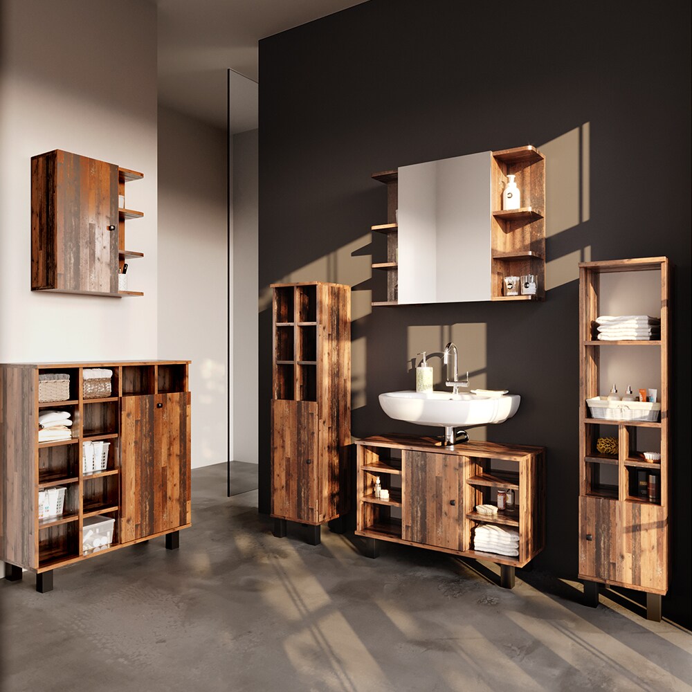Vicco Badmöbelset Waschtischunterschrank 80 cm Spiegelschrank Fynn Old Style