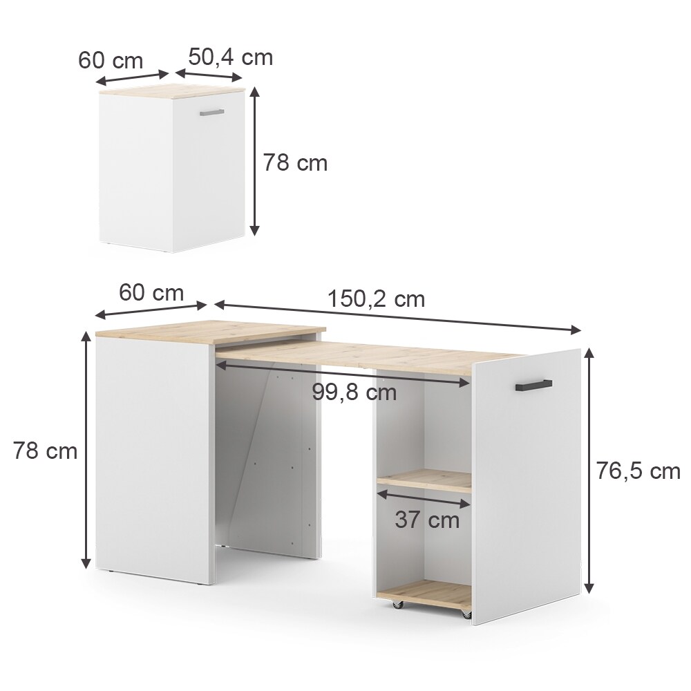 Vicco Schreibtisch Adam Greige Eiche 60 x 150,2 cm