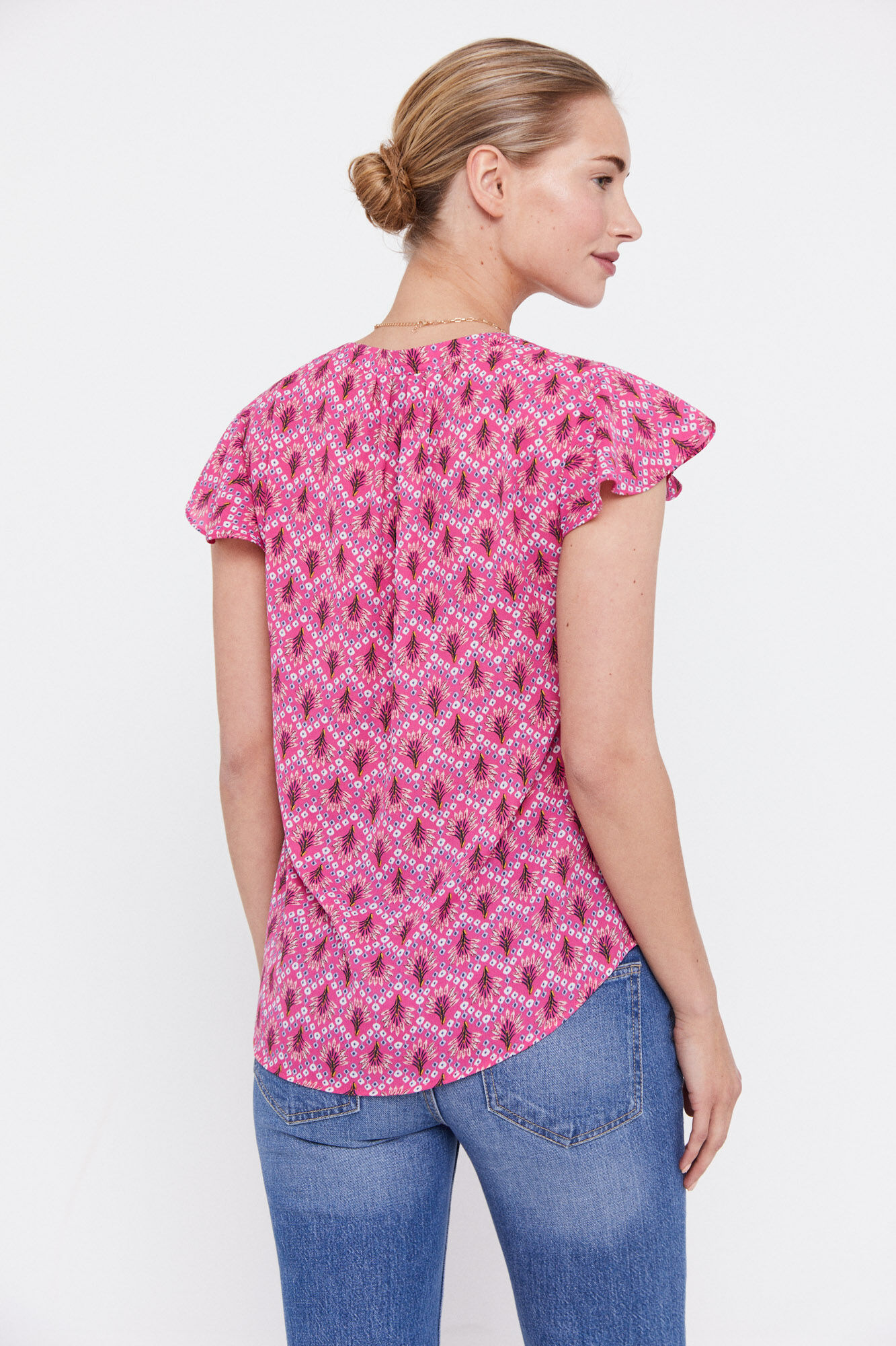 Blusa com mangas de babados - Multicolorida