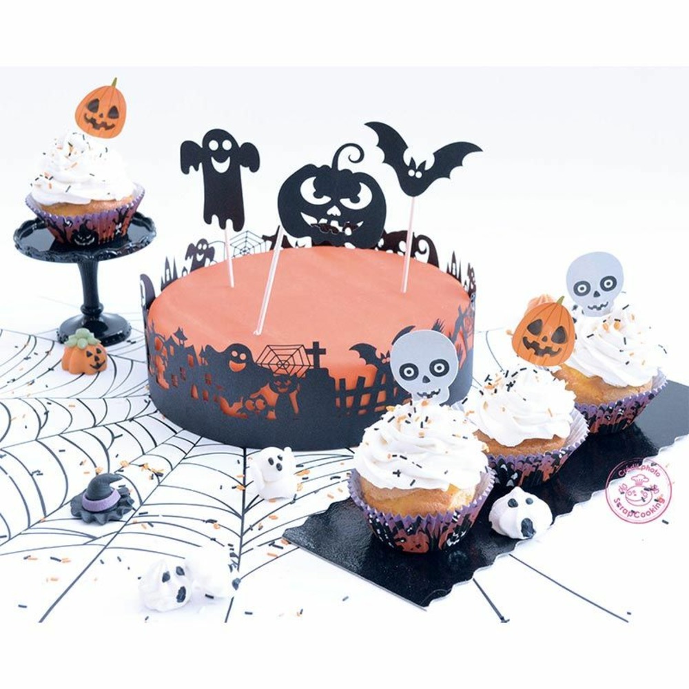 Décoration papier noires pour gâteau halloween