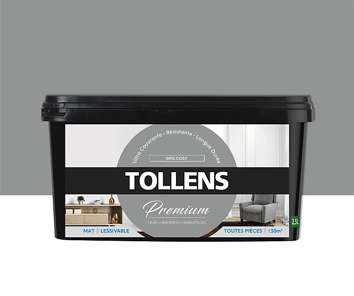 Peinture Tollens premium murs, boiseries et radiateurs gris cosy mat 2,5L