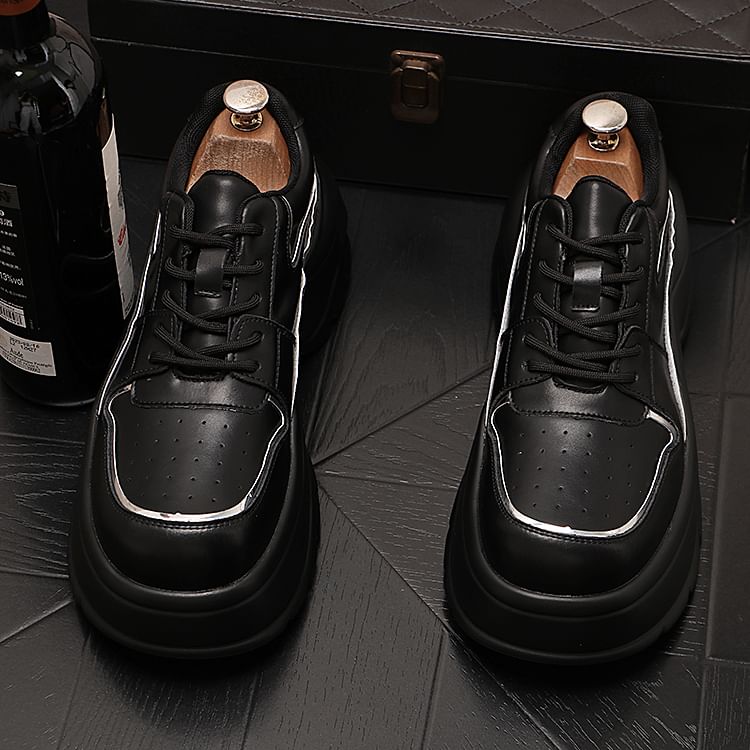 Mr Ozera - Platform Plain Lace-Up Sneakers