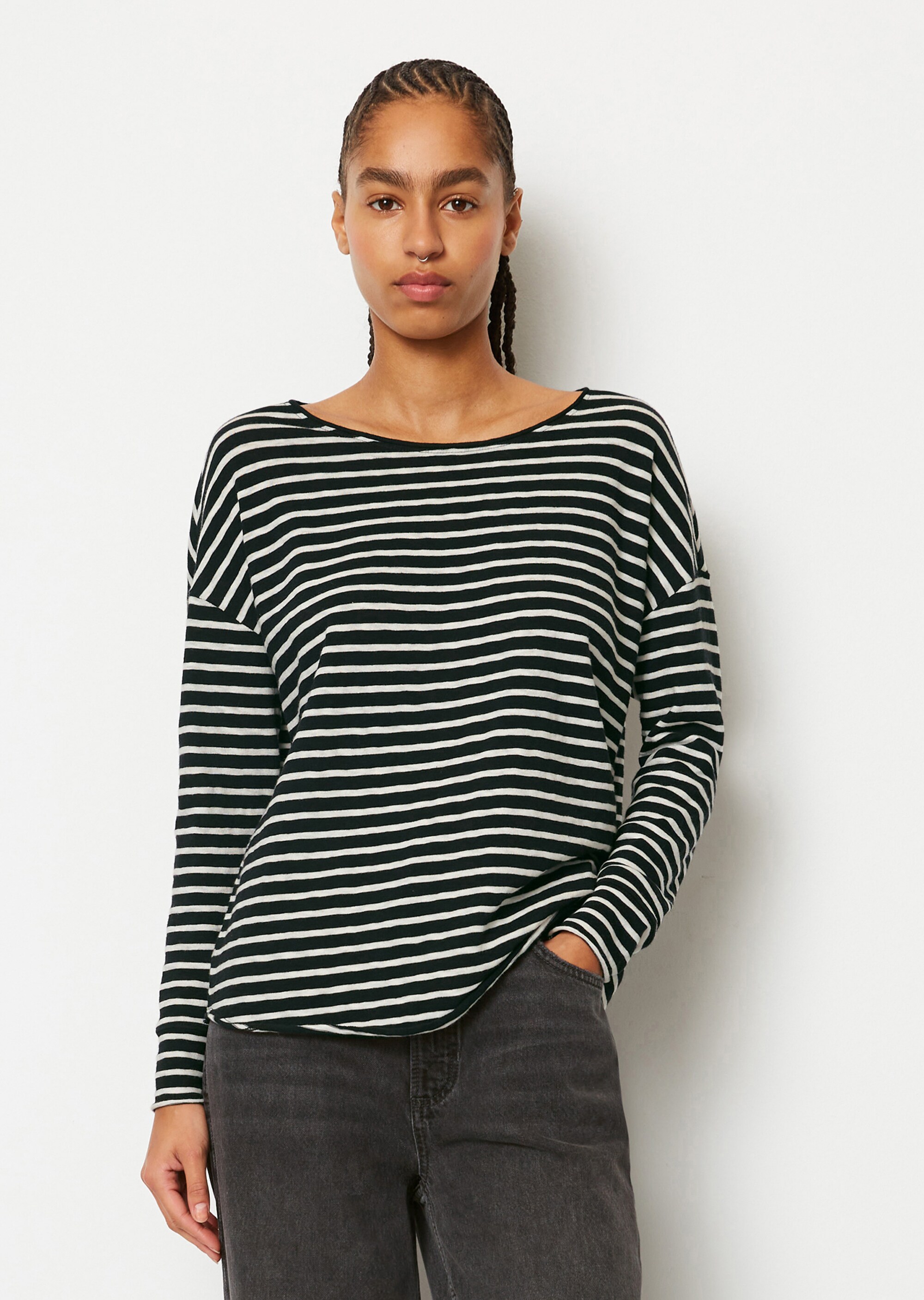 Gestreiftes Longsleeve oversize aus Heavy-Cosy-Slub-Jersey