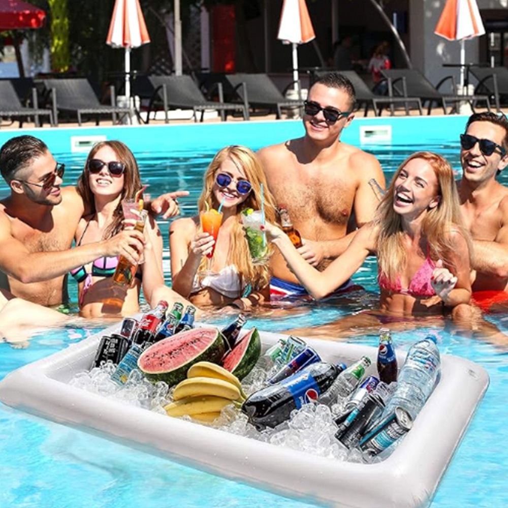 (135x70cm) Aufblasbare Pool Buffet Servier Bar Eis Tablett - Weiss