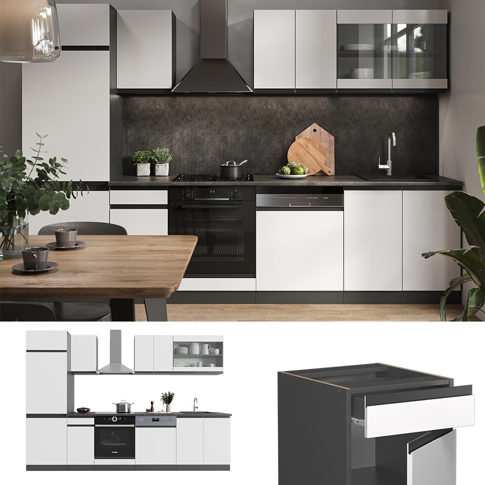 Vicco Küchenzeile Küchenblock Einbauküche R-Line J-Shape Anthrazit Weiß 300 cm modern Küchenschränke Küchenmöbel
