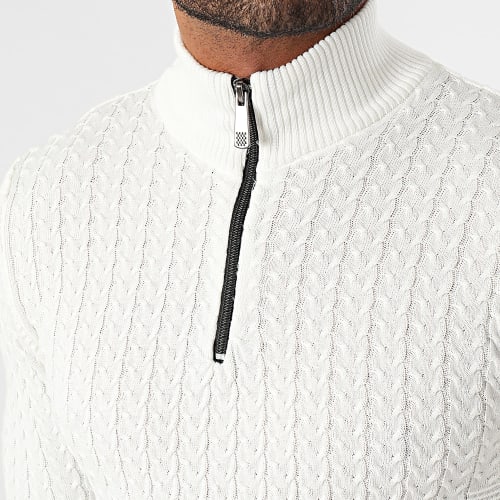 Pull Col Zippé Beige Clair