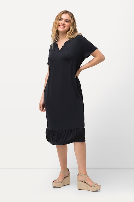 Jersey-Midikleid, A-Linie, Tunika-Ausschnitt, Halbarm