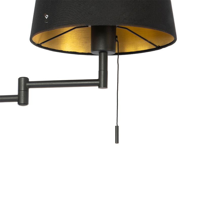 Wandlamp zwart met zwarte kap en verstelbare arm - Ladas Deluxe