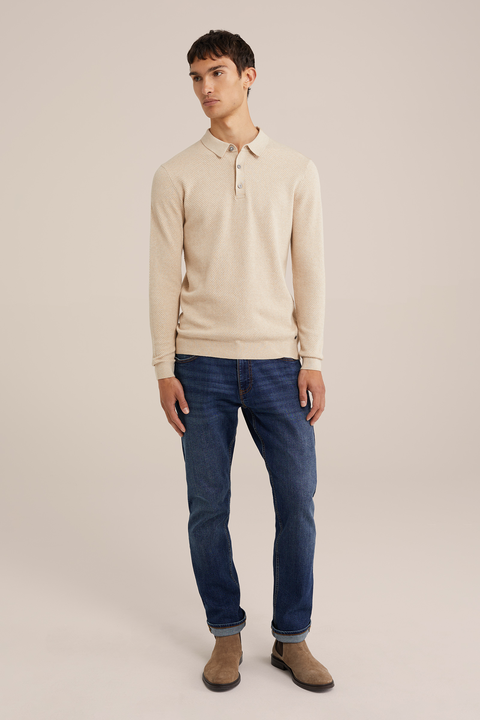 polo met structuur WE Fashion Beige