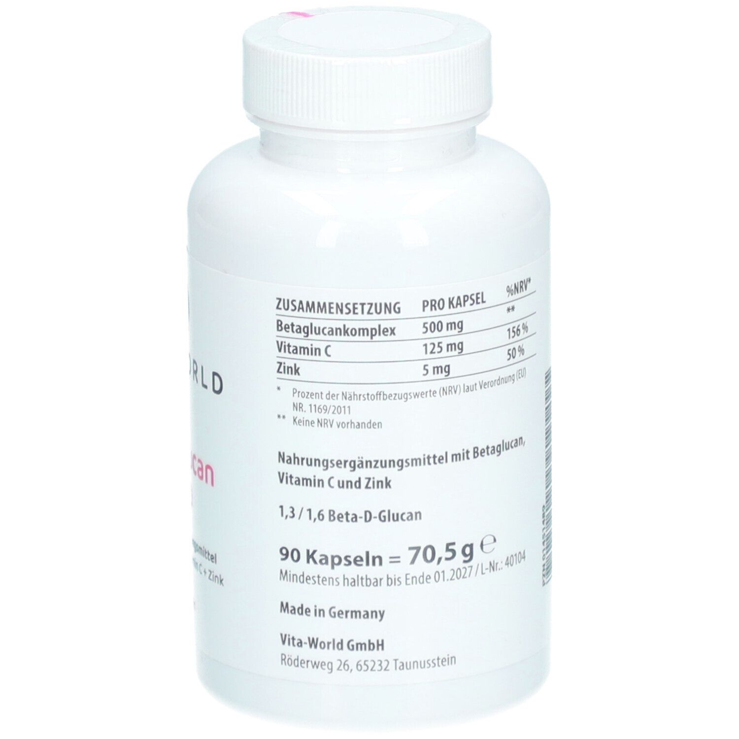 Betaglucan 500 + Vitamin C + Zink