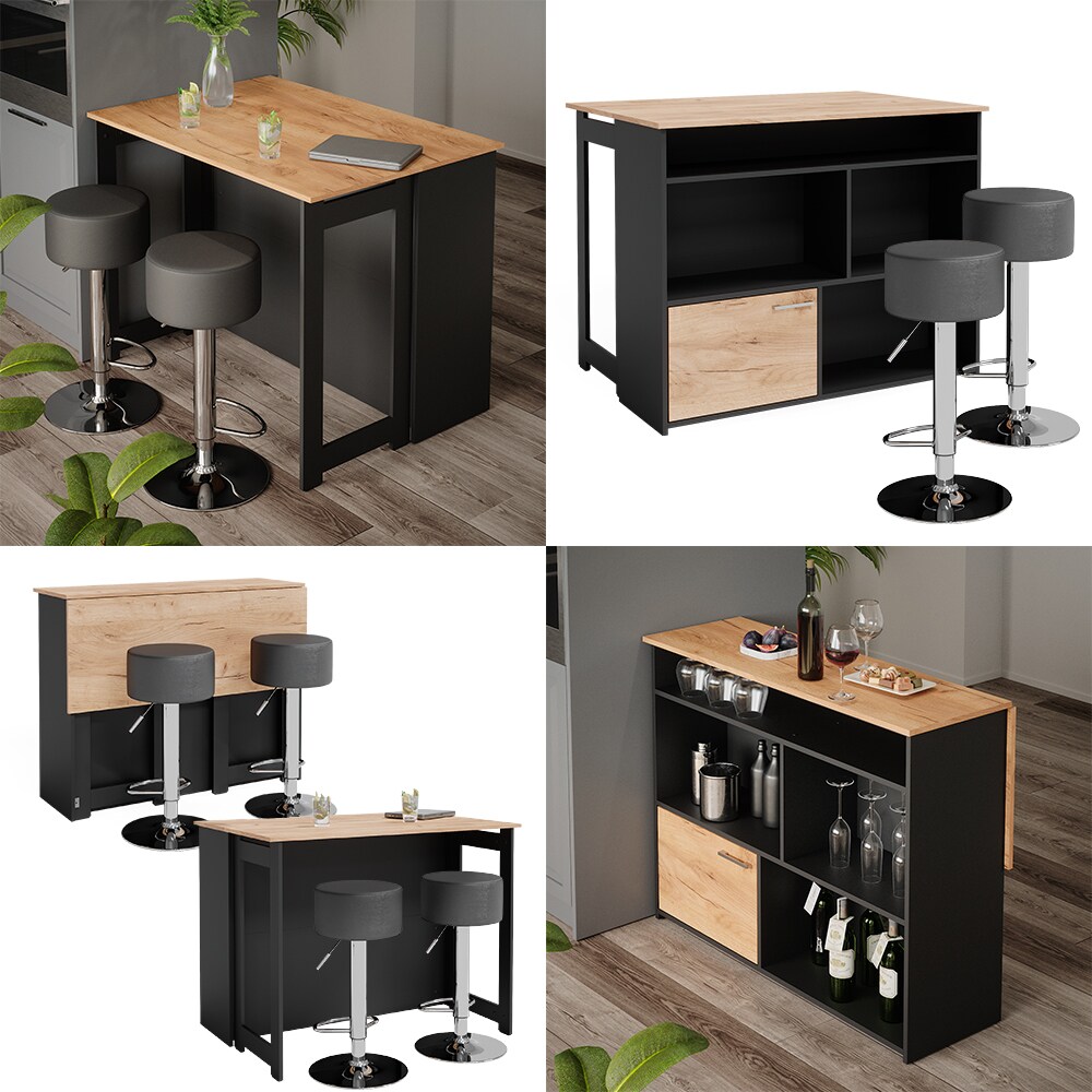 Vicco Bartisch Dominic Eiche Anthrazit 116 x 37 cm Barhocker Esszimmer Küche offene Fächer Tür