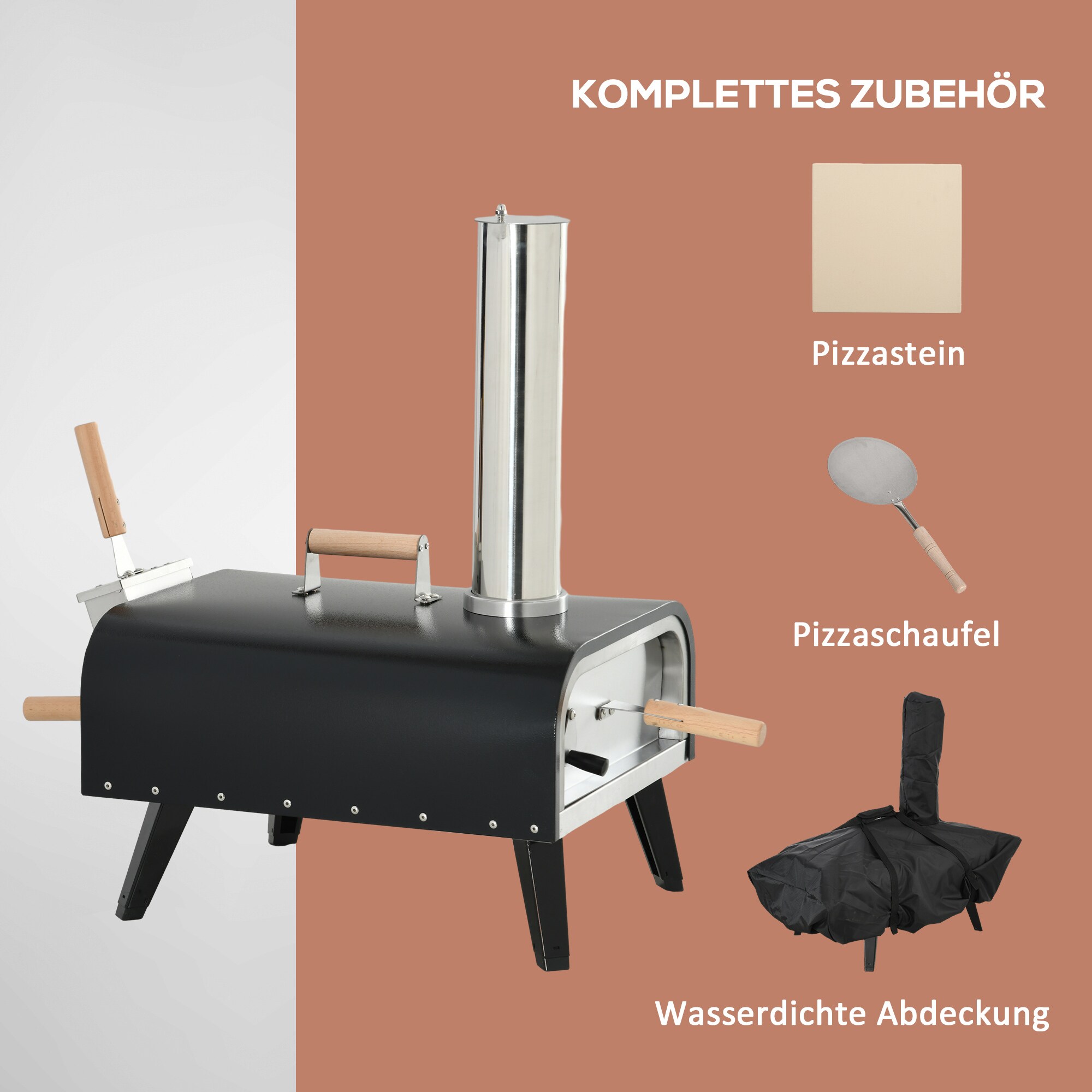 Outsunny Pizzaofen mit Griff schwarz 81L x 40B x 72H cm