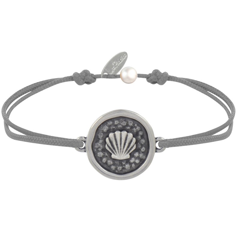 Bracelet Lien Médaille Ronde Laiton Argenté Coquillage - Gris clair