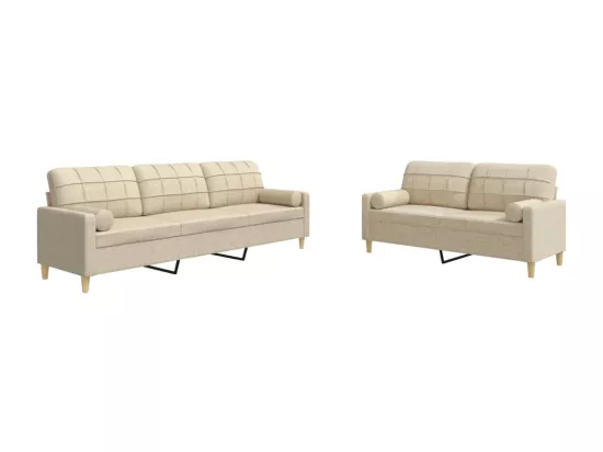 Ensemble de canapés 2 pièces avec coussins décoratifs crème tissu
