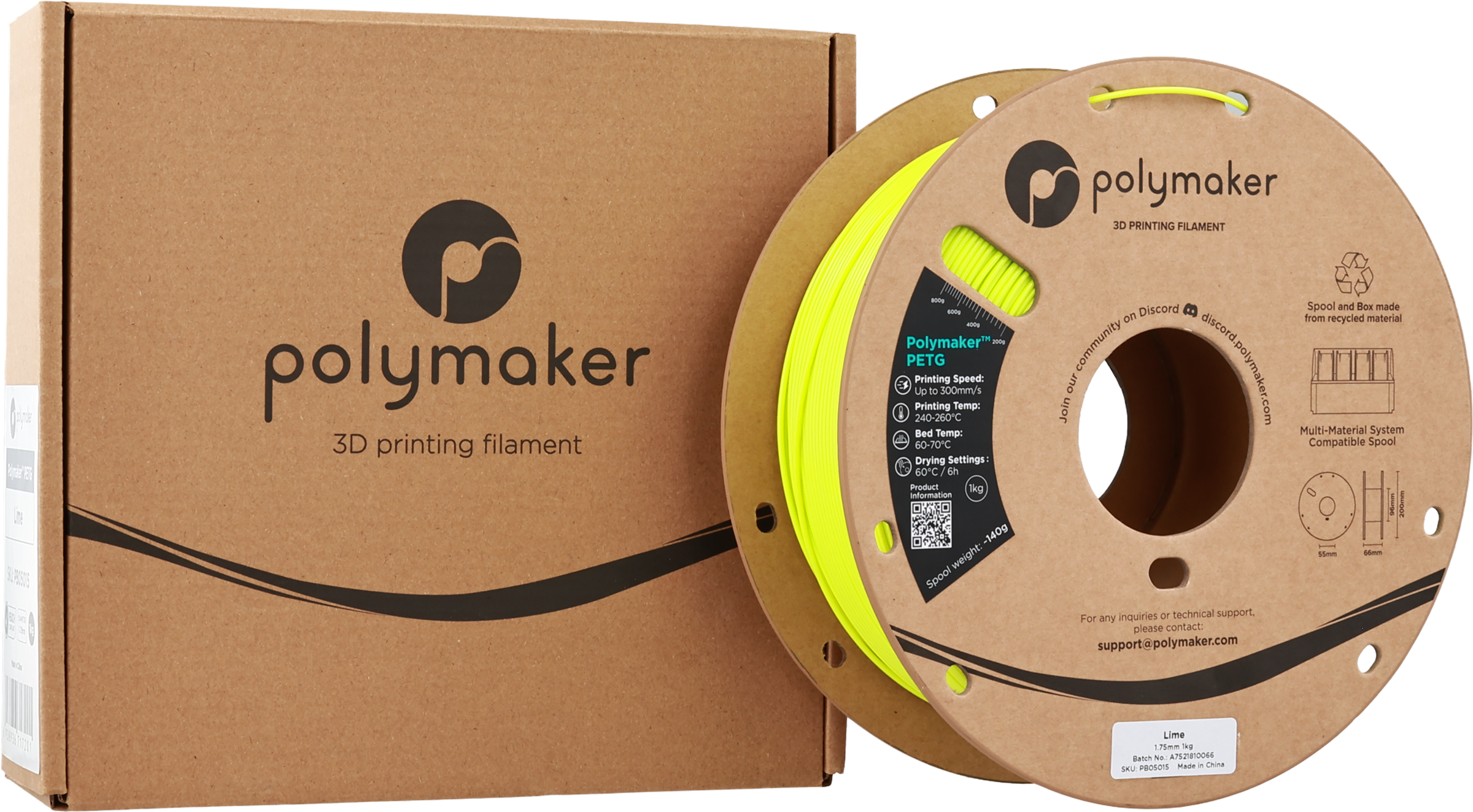 Polymaker  PETG Lime, 1,75 mm / 1000 g    Robustes PETG optimiert für High Speed Druck in Lime