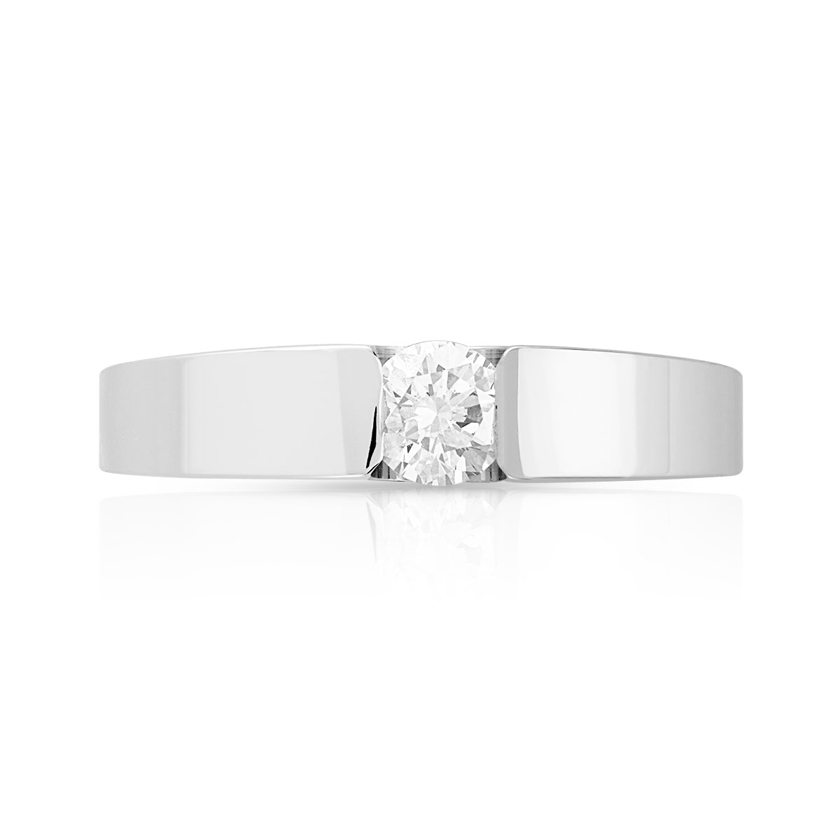 Bague solitaire or 750 blanc diamant synthétique 0.25 carat