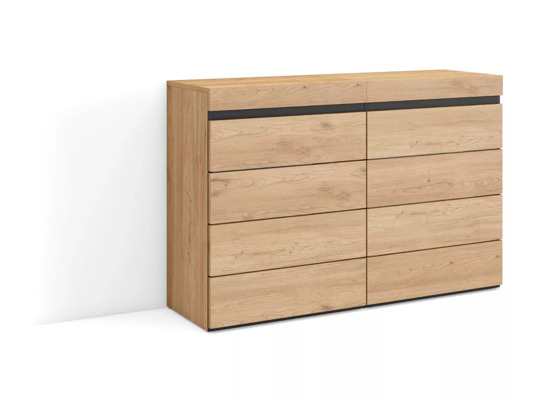 Commode, Buffet, Armoire, 114x35x75 cm, Chambre à coucher, pièce, Armoire à Tiroirs, Chêne