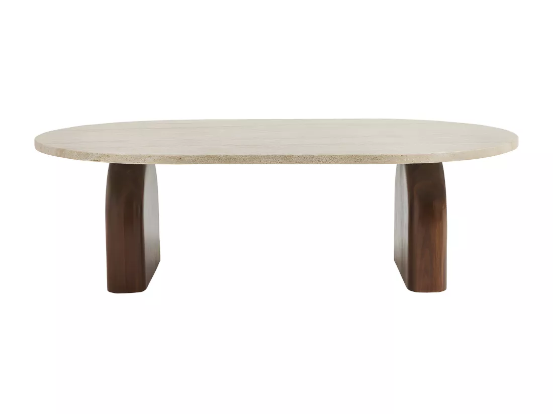 Lipali - Table basse en effet travertin et bois 100x60cm - Beige