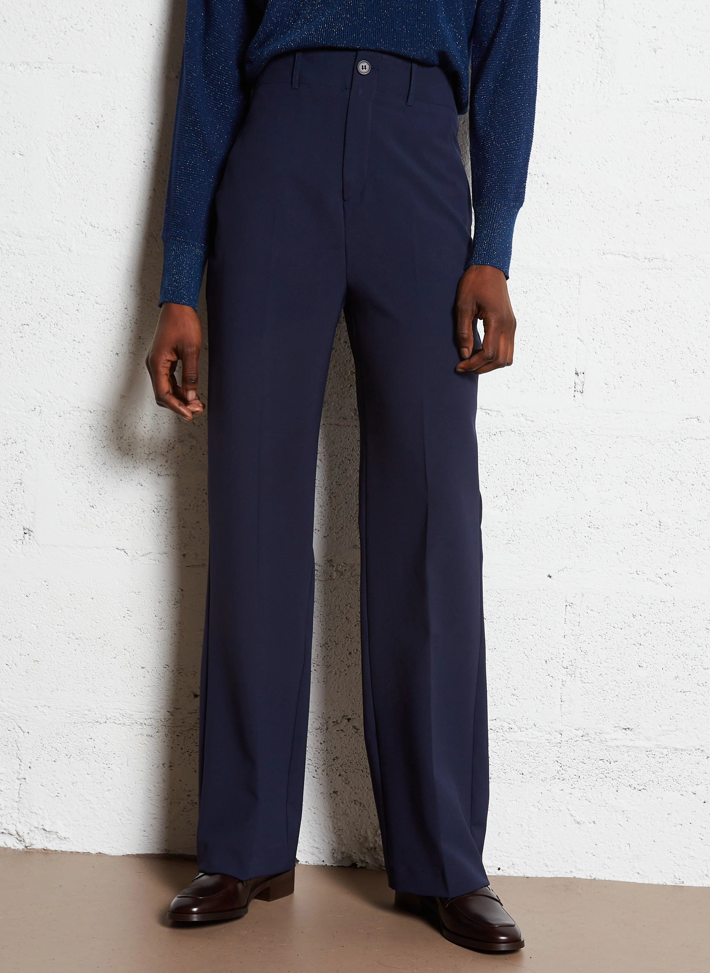 PELAGIE - Pantalon droit à pinces| Bleu
