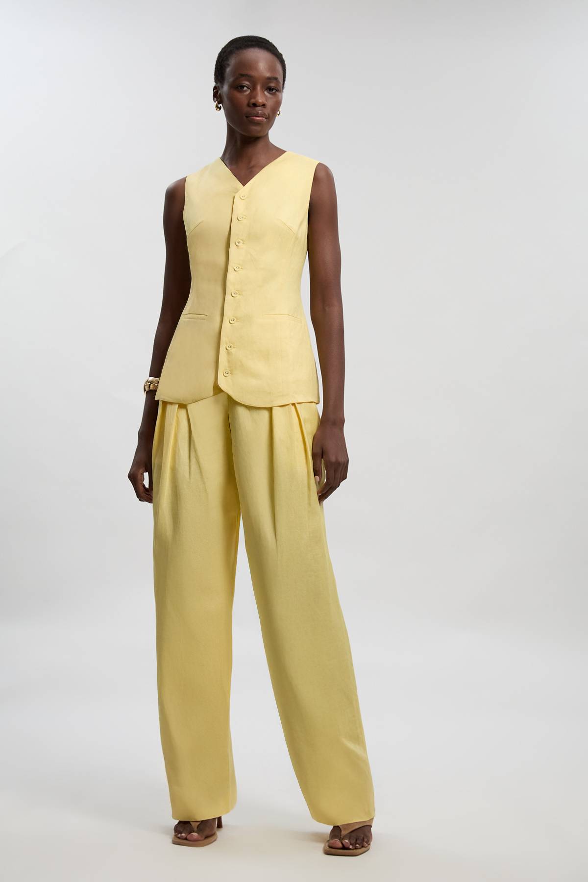 KarenMillen Gilet long tissé en lin et viscose