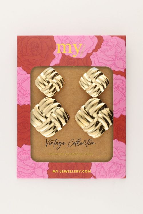 Vintage oorhangers vierkant gevlochten