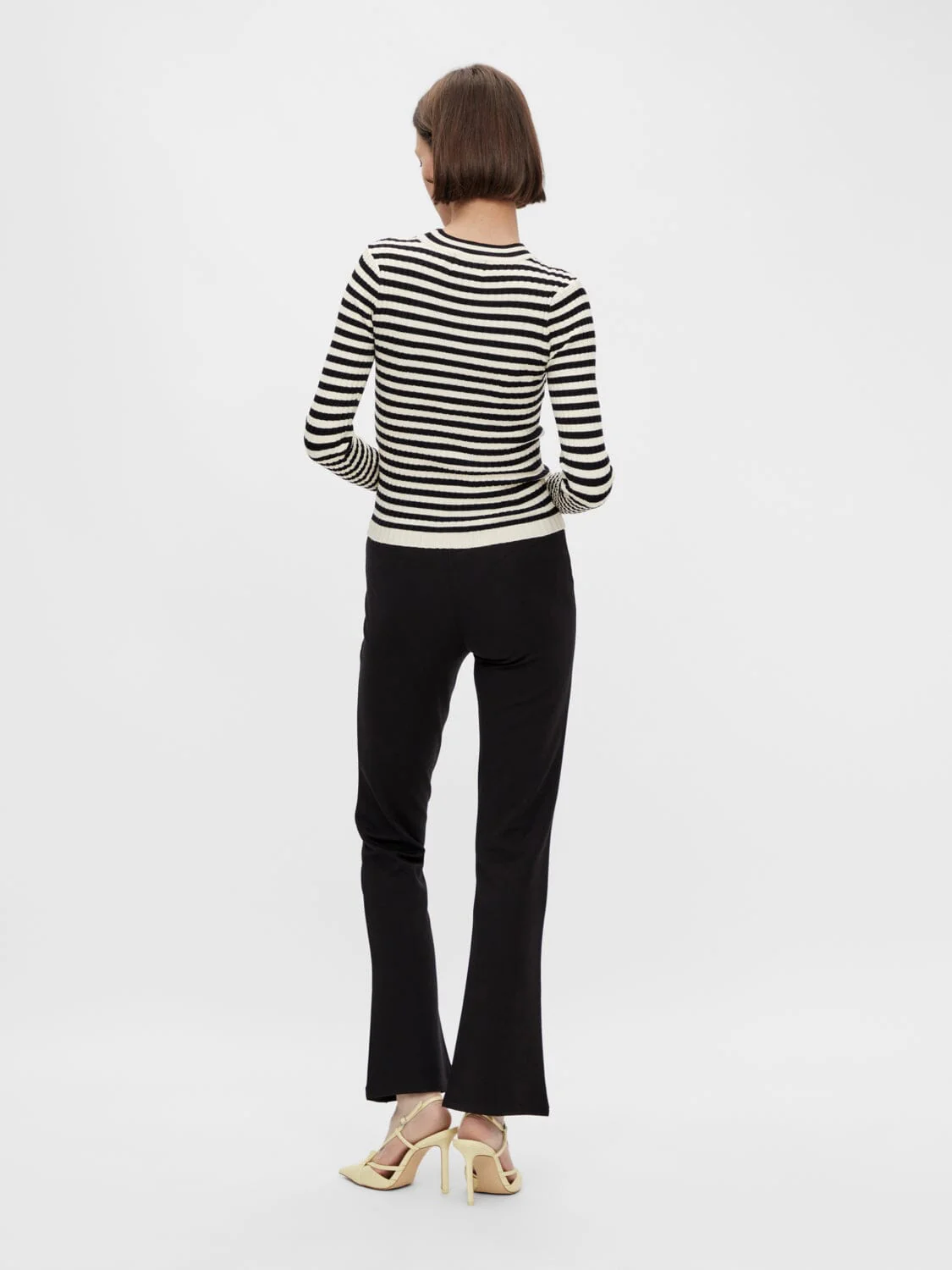 Pieces Pccrista Ls O-Neck Knit 3653318 black with birch stripes m