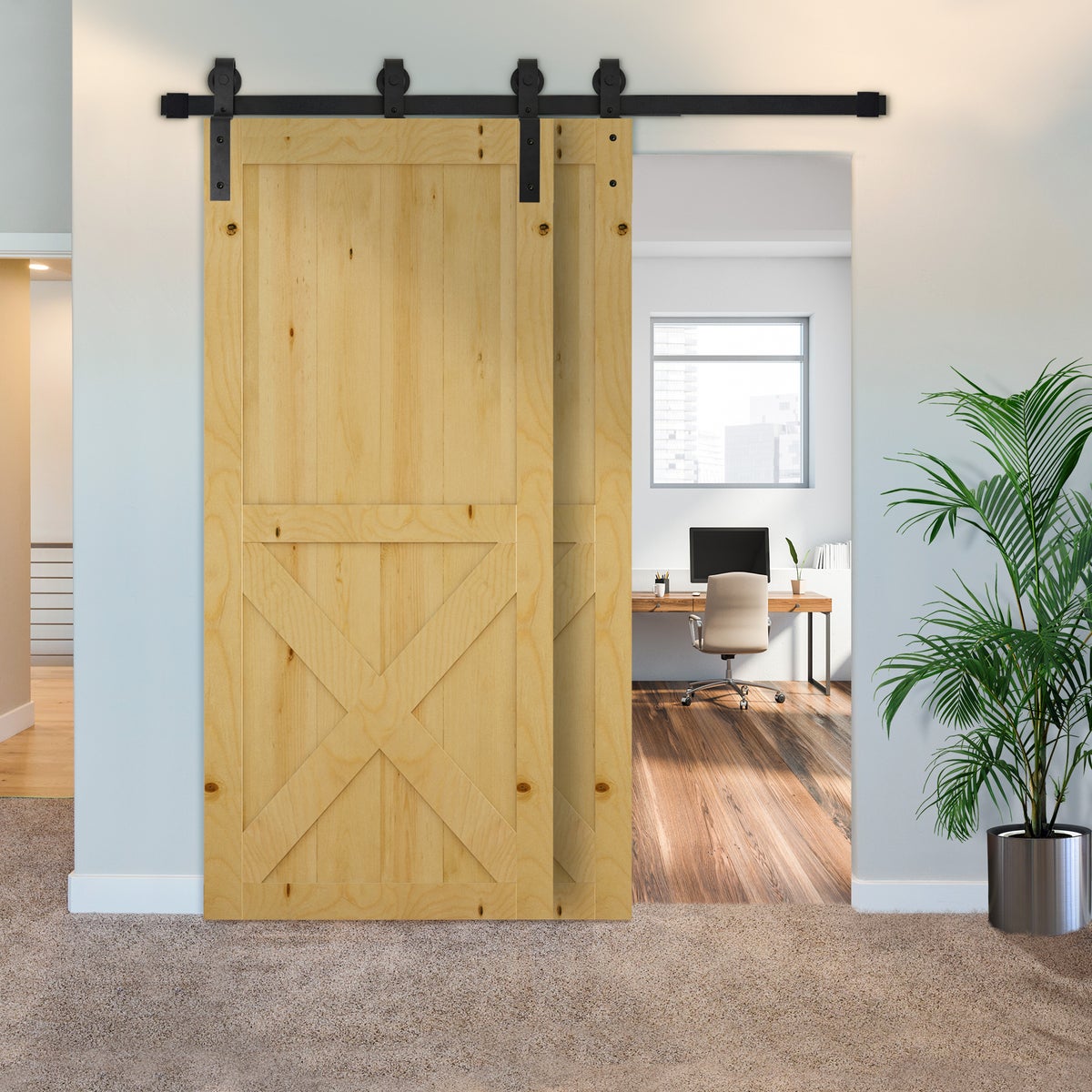 HOMCOM schuifdeursysteem, rail, schuifdeurbeslag voor houten schuifdeuren, 9 accessoires, zwart