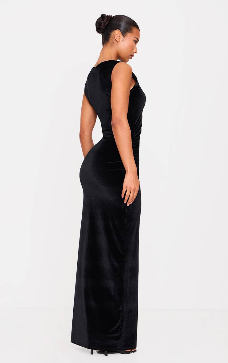 Noir Robe Maxi En Velours À Encolure Bateau