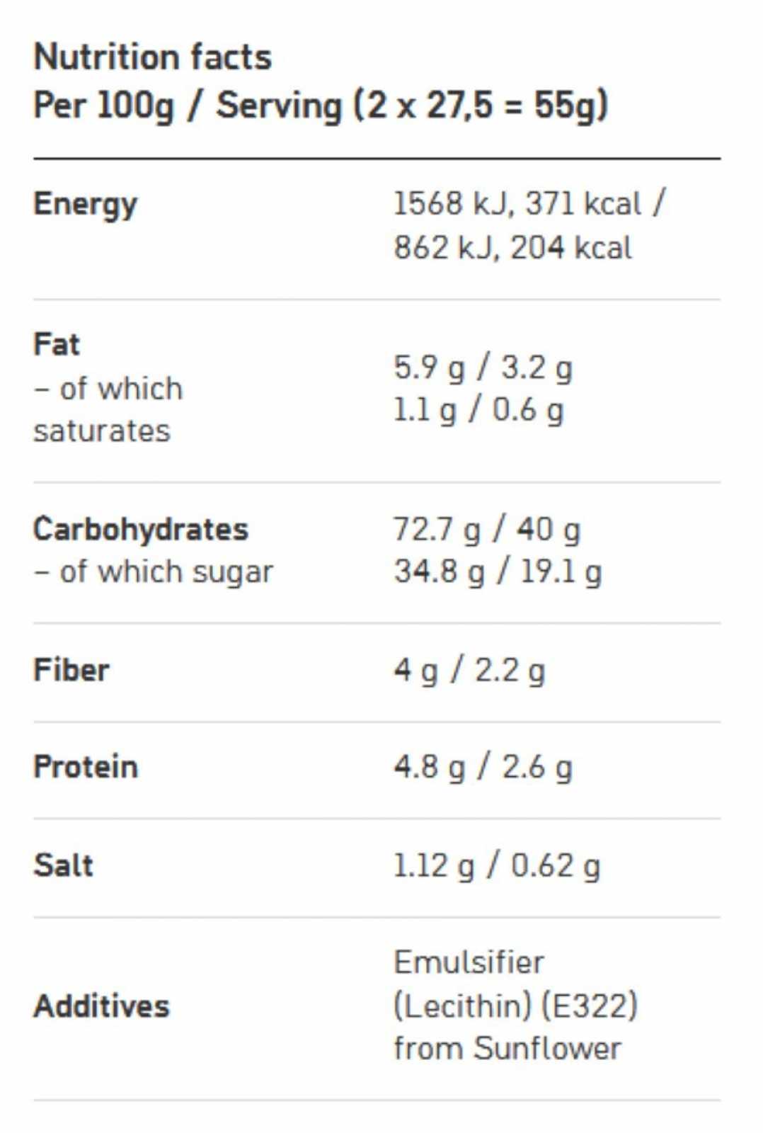 Barra energética sólida Maurten 160 mg, 12 unidades de 55 g cada, sabor chocolate.