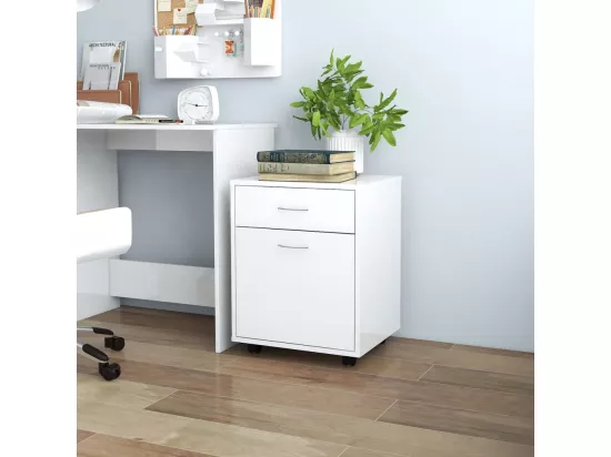 Armoire à roulettes Blanc brillant 45x38x54cm Bois d’ingénierie