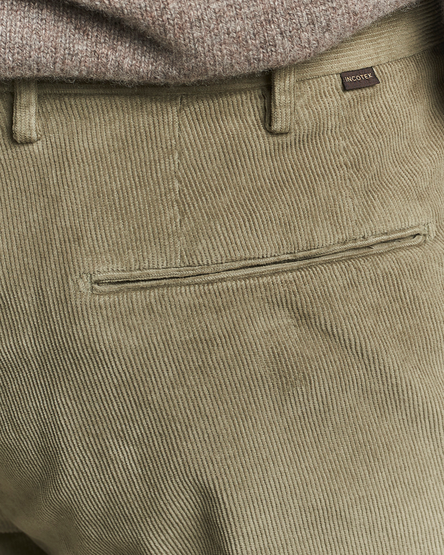 Incotex Slim Fit Baby Corduroy Trousers Sage