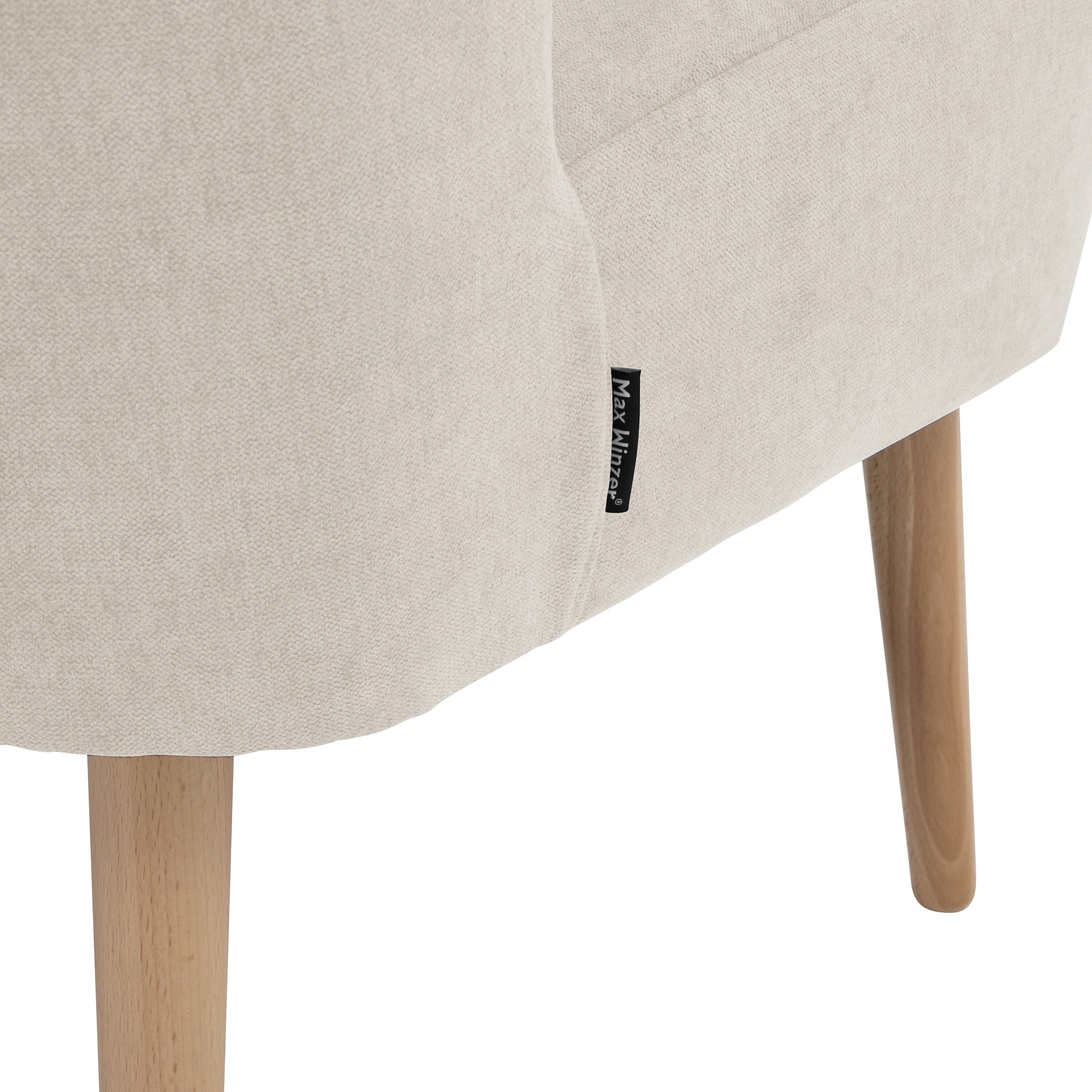lovingHome® Sessel Fiola Velours beige Polstersessel Stuhl Relaxsessel Füße Buche natur mittlere Sitzhärte