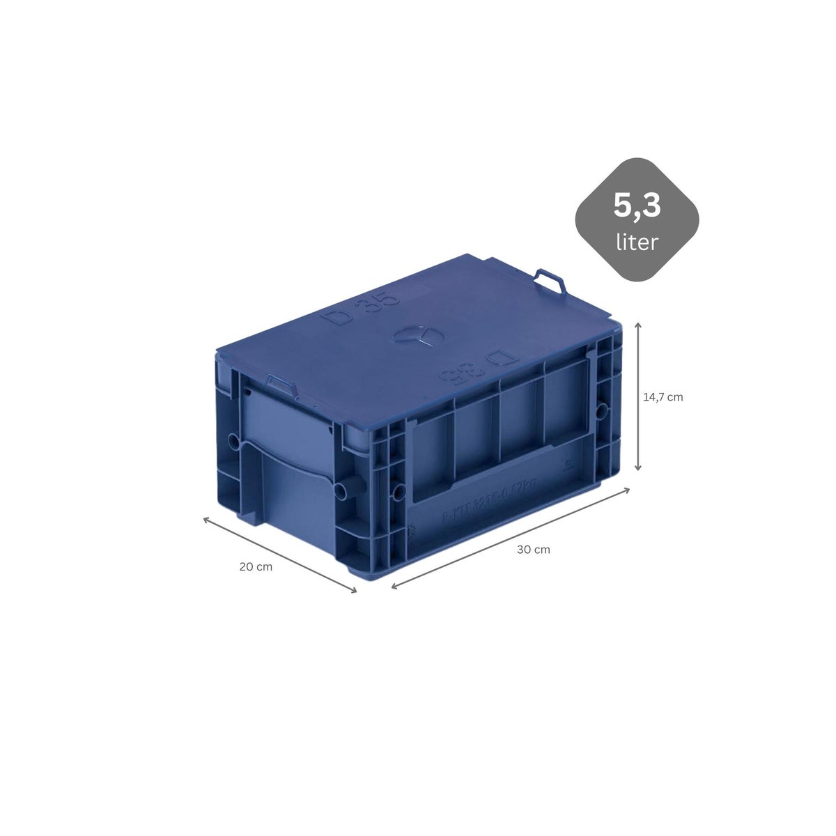 PROREGAL VDA KLT Kleine ladingdrager met composietbodem en deksel HxBxD 14,7 x 20 x 30 cm 5,3 liter KLT Transportbox Transportcontainer Stapelcontainer