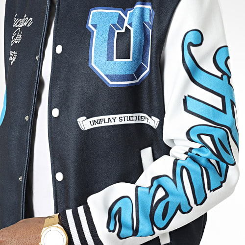 Veste Teddy Bleu Marine Blanc