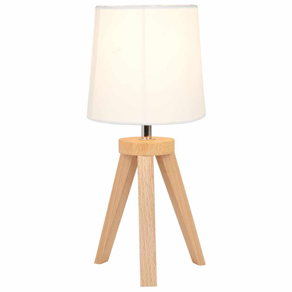 Lampe blanche avec trépied bois