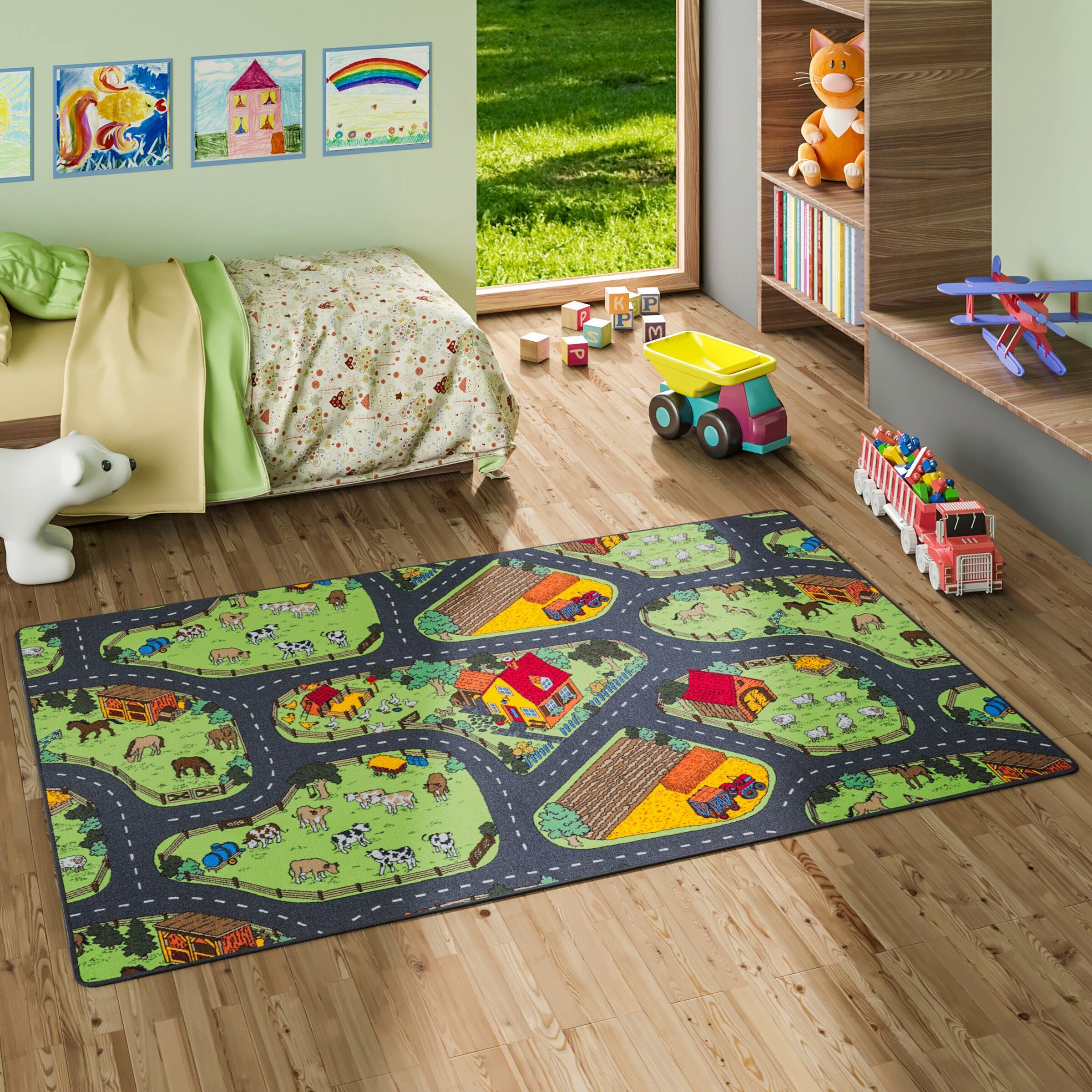 Snapstyle Kinder Spiel Straßenteppich Anthrazit - 100x200 cm