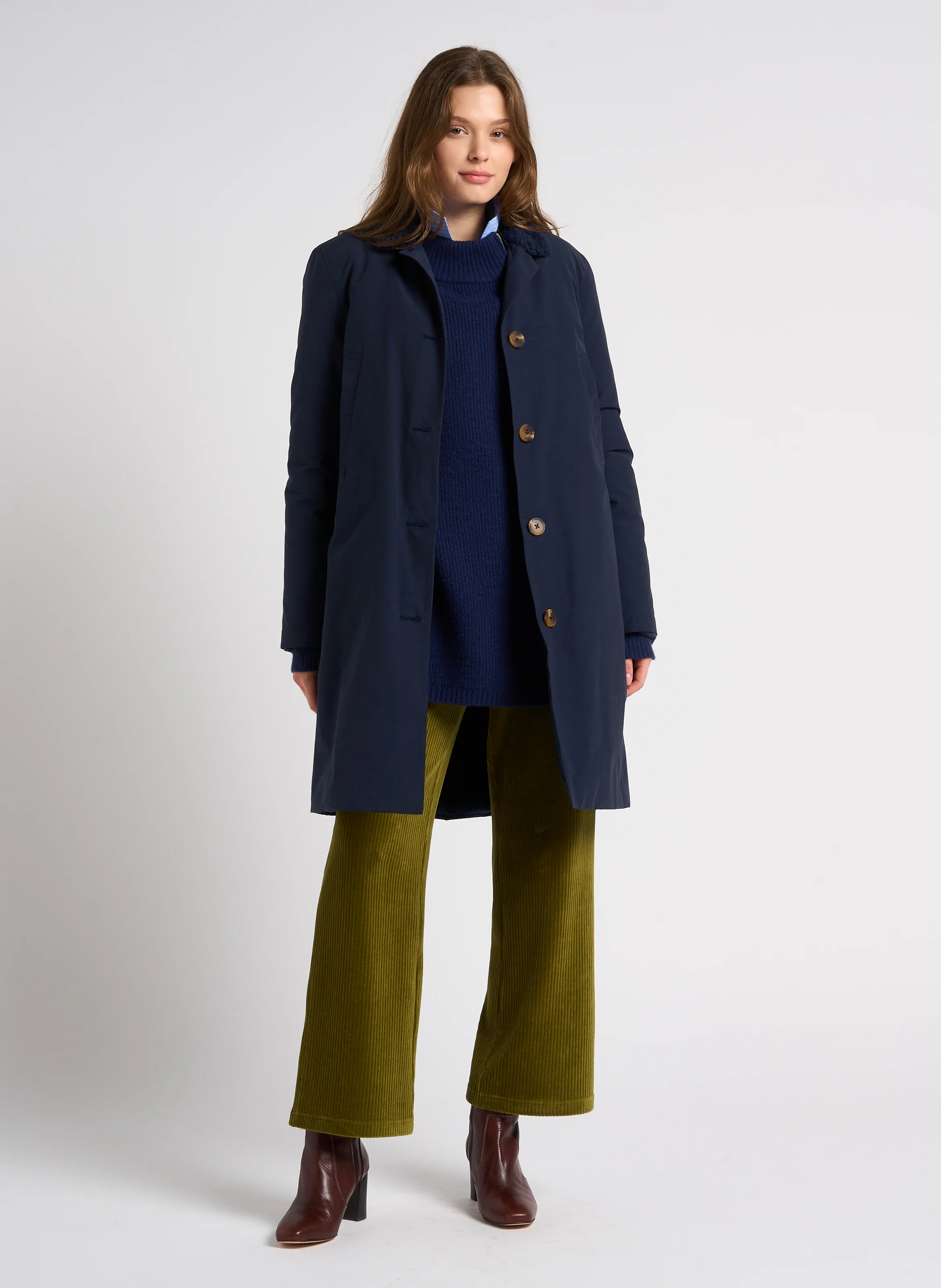 Parka col à rabat en coton mélangé | Bleu
