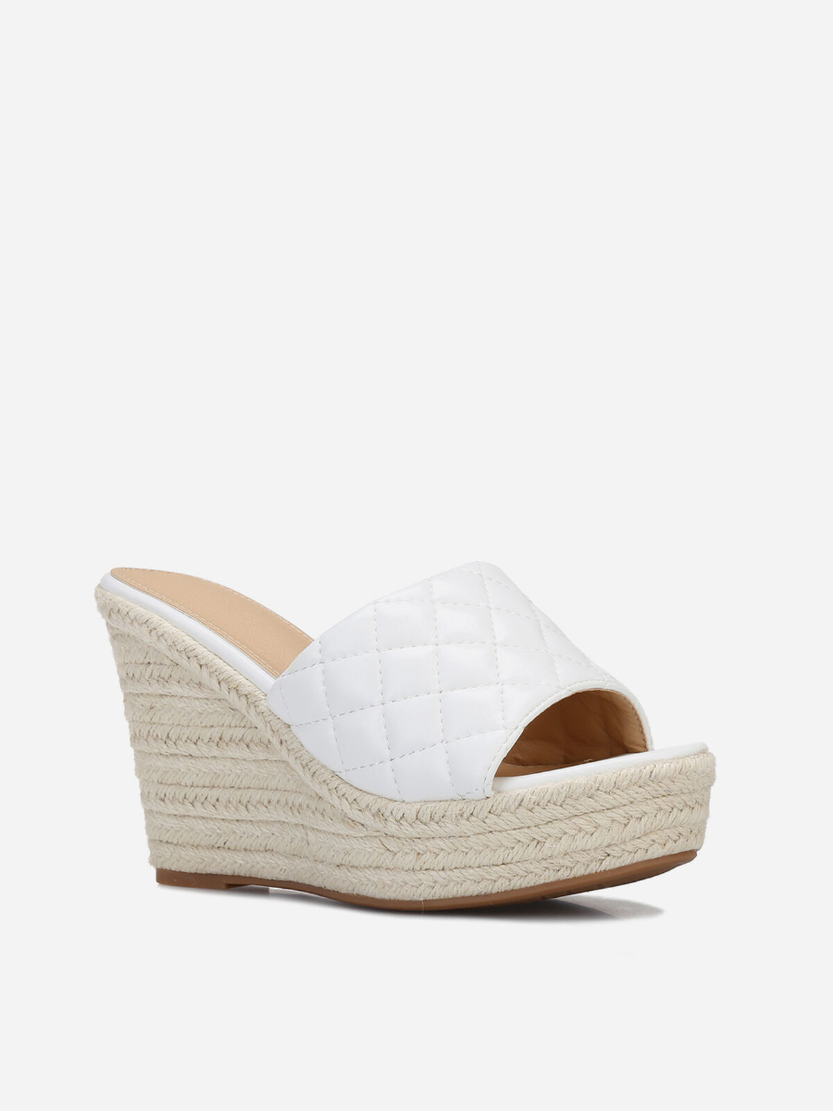 Mules compensées effet matelassé- Blanc