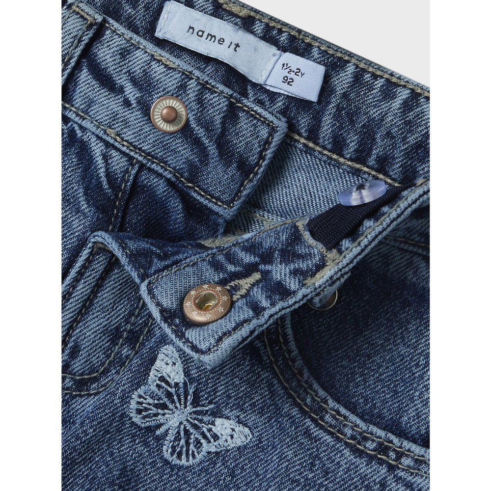 Køb Name It Medium Blue Denim Butterfly Bella Mom Embroidery Jeans